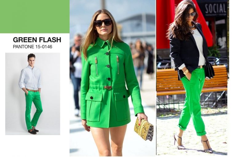 5 look in Green Flash colore Pantone p-e