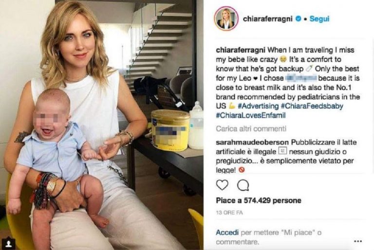 chiara ferragni sponsorizza latte artificiale