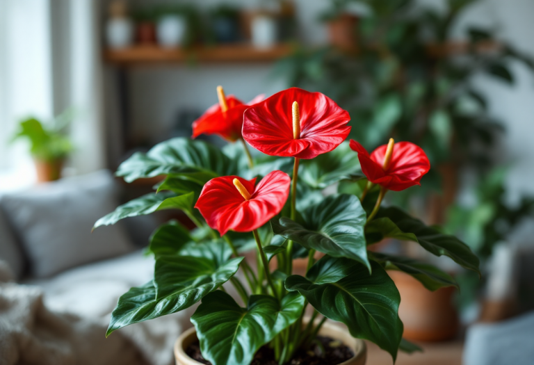 Anthurium in fiore, pianta d'amore per interni